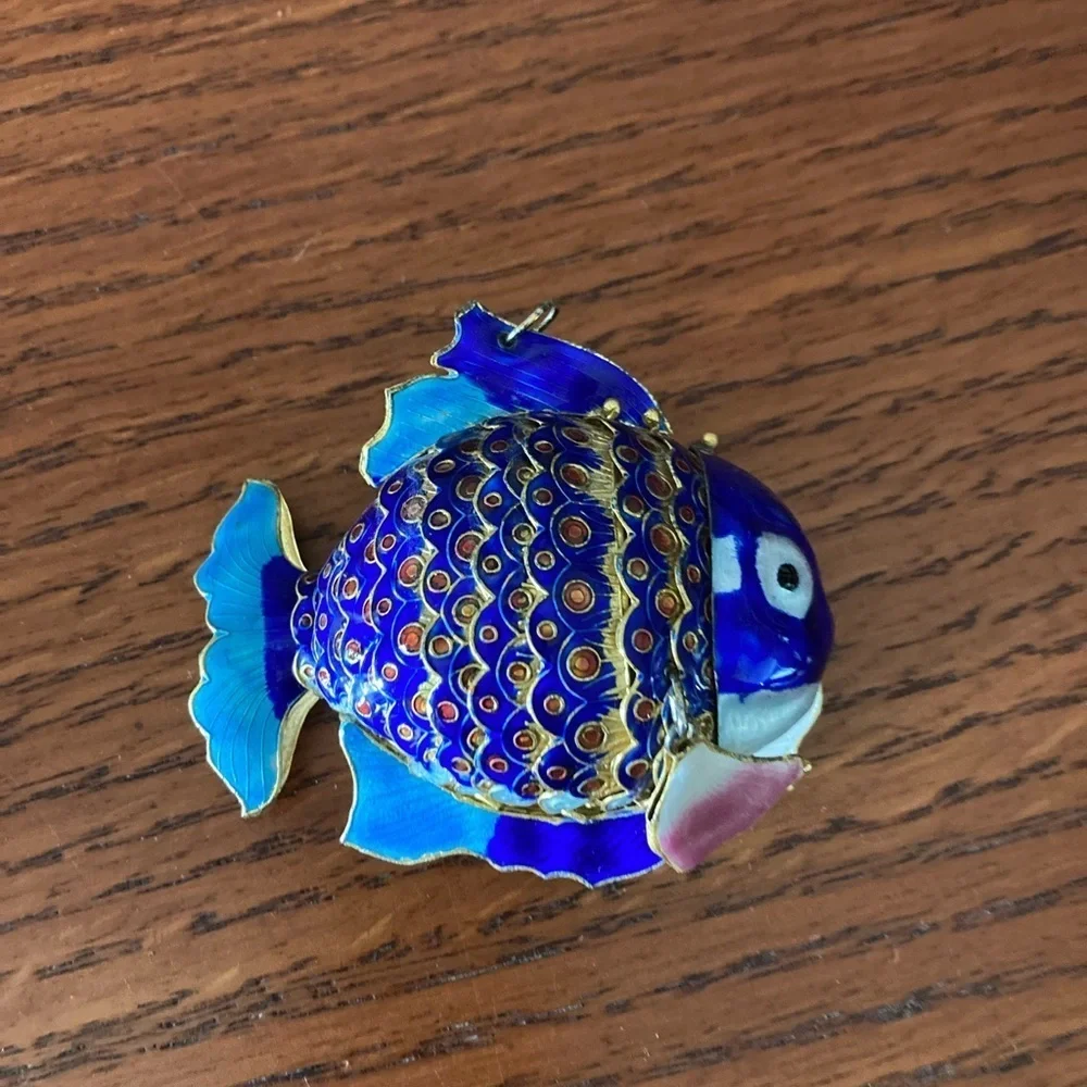 Articulated Cloisonne 2 Fish Vintage Christmas Ornaments